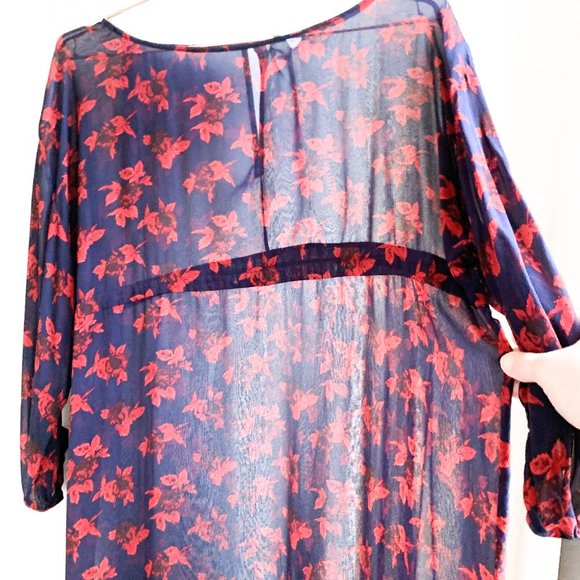 madewell sheer long sleeve floral print dress - Picture 3 of 6